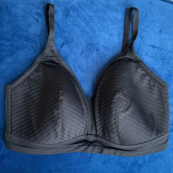 AUDEN Black Striped Sheer Mesh Padded Bralette XL Wireless Comfortable Lounge - Picture 3 of 8